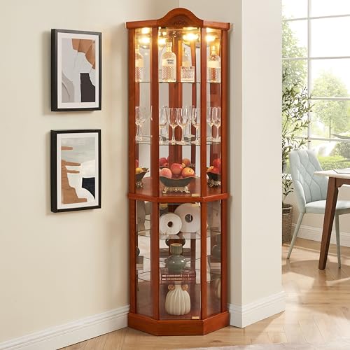 Curio Cabinet with Lighted, Display Cabinet with Glass Doors