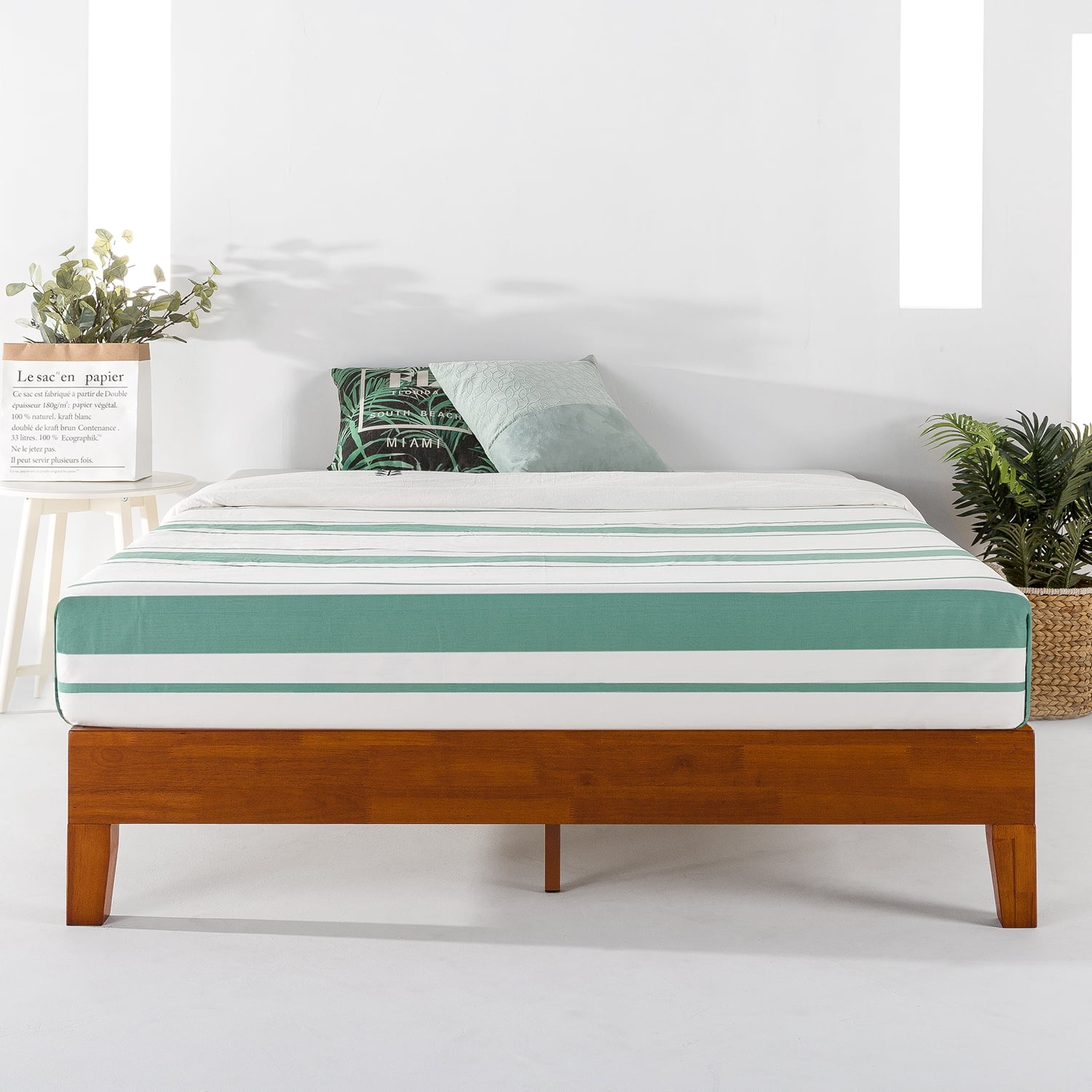 Mellow Naturalista Grand 12 Inch Solid Wood Platform Bed with Wooden Slats, Twin, Cherry