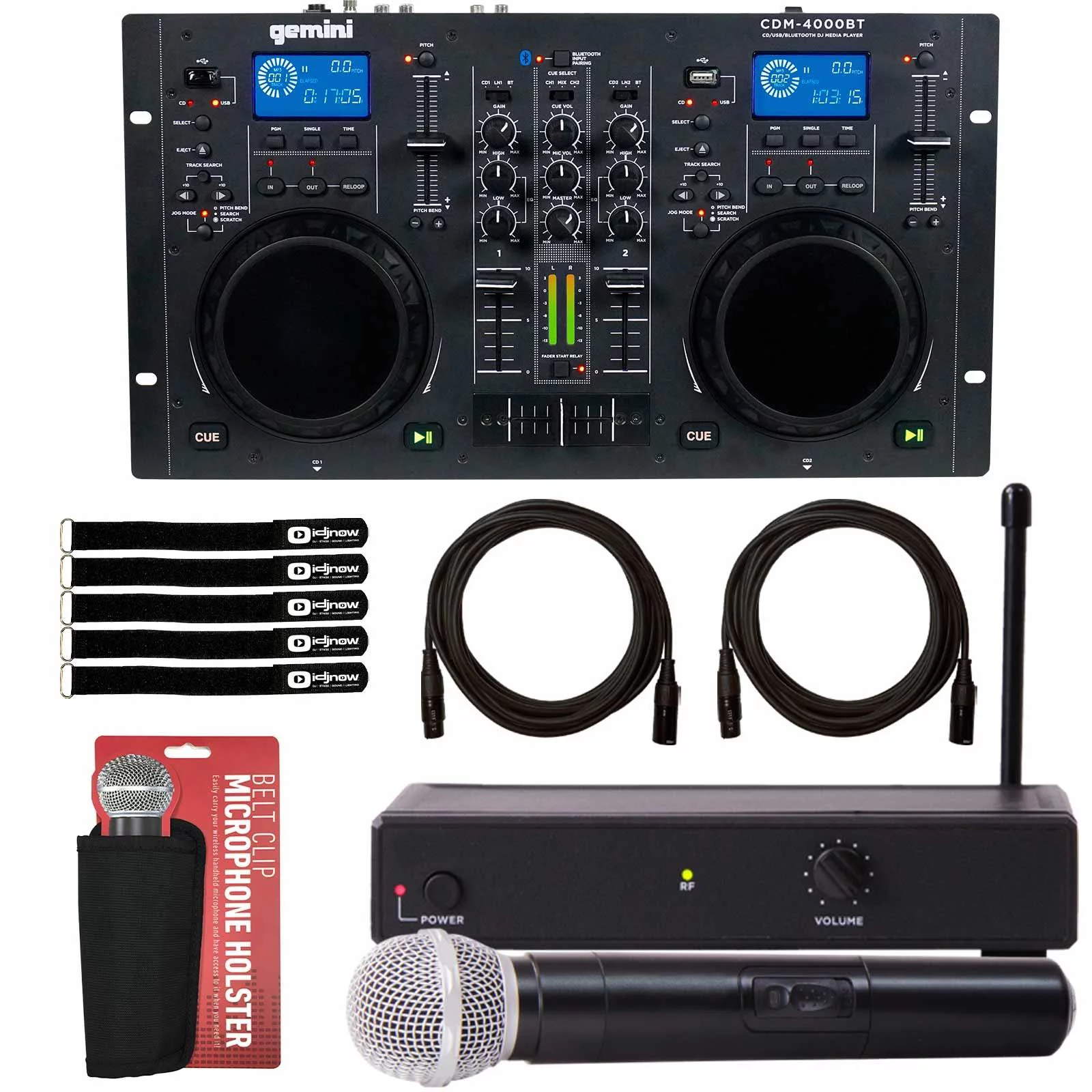 Gemini CDM-4000BT CD/MP3/USB Bluetooth Media Player with Single Channel Wireless Microphone System Package - Curated Treasures Market