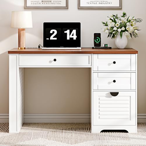 59" Home Office Desks, Executive Desk, Farmhouse Computer Desk with 7 Drawers and Charging Station, File Drawer, Rustic Computer Writing Desk