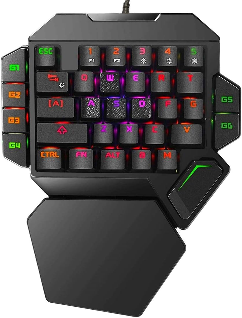 RGB One Handed Mechanical Gaming Keyboard,Colorful Backlit Professional Gaming Keyboard with Wrist Rest Support