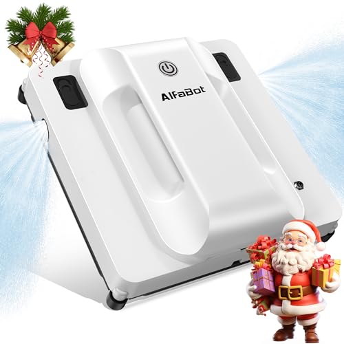 AlfaBot Window Cleaner Robot, Upgraded Intelligent Dual Water Spray & 3800PA Suction Power Window Cleaner with Edge Detection Technology