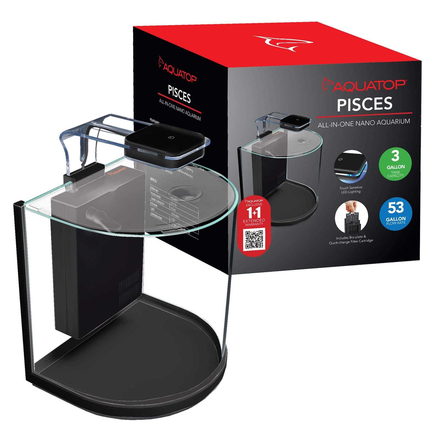 Aquatop Pisces Nano Bowfront Glass Aquarium - Pet Supplies online store
