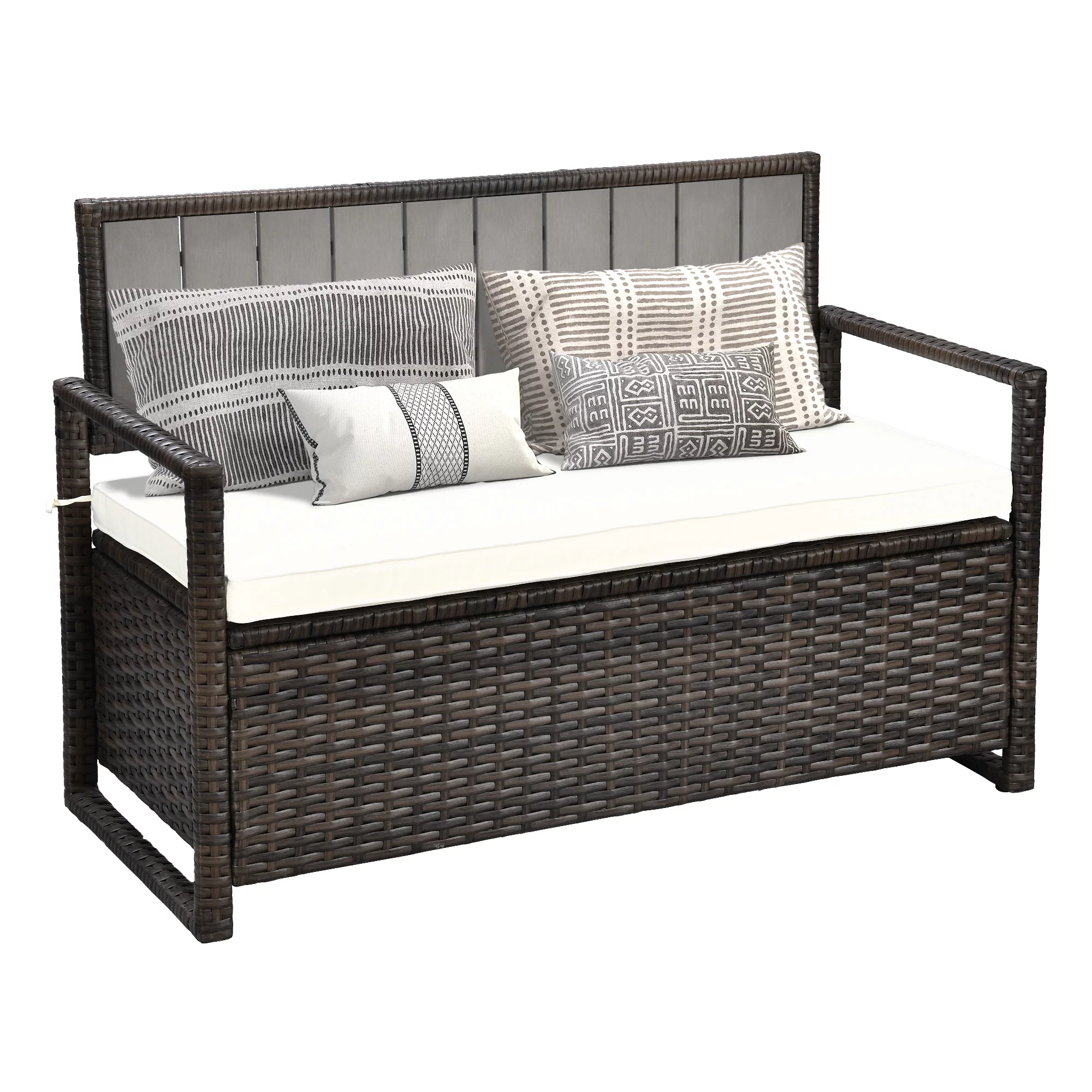 Dextrus 70 Gallon Outdoor PE Rattan Storage Bench Deck Box With Cushions ,Seat Box for Patio Furniture - Brown