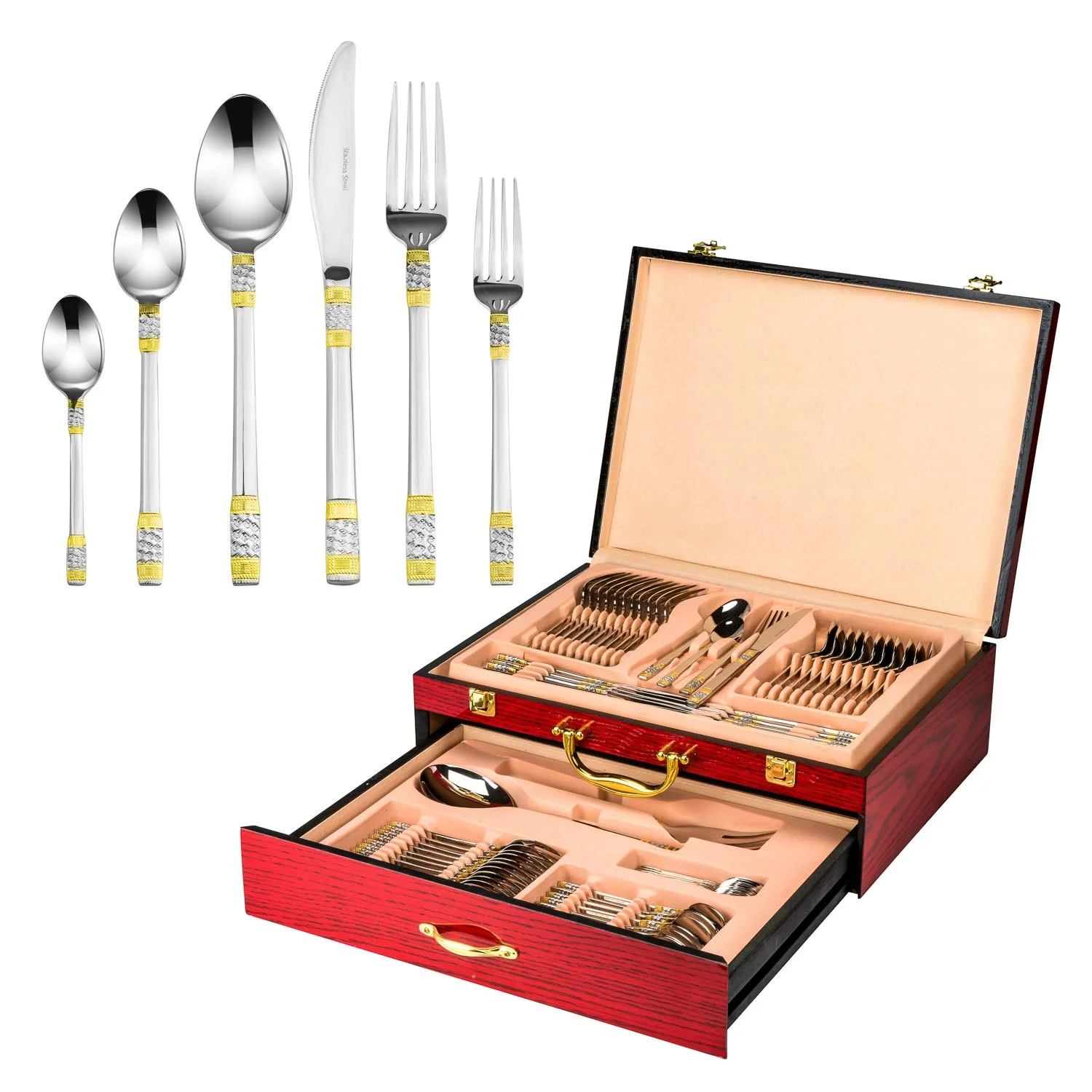 Florentia Collection 75-Piece Cutlery Set 'Principe' 24K Gold-Plated Service for 12
