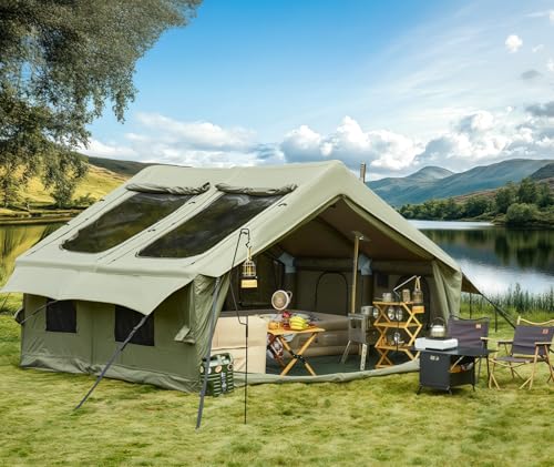 YOLENY Inflatable Tents for Camping, 4/6/8/10/12 Person Tent with TPU Skylight, Mesh Windows, Stove Jack & Pump, Easy Setup 4 Season Glamping Tent
