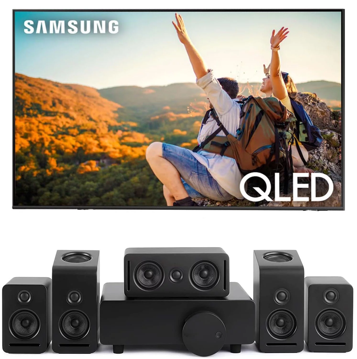 Samsung QN75Q80CAFXZA 75" 4K QLED Direct Full Array with Dolby Smart TV with a Platin MONACO-5-1-2-SOUNDSEND 5.1.2Ch Speakers with WiSA SoundSend