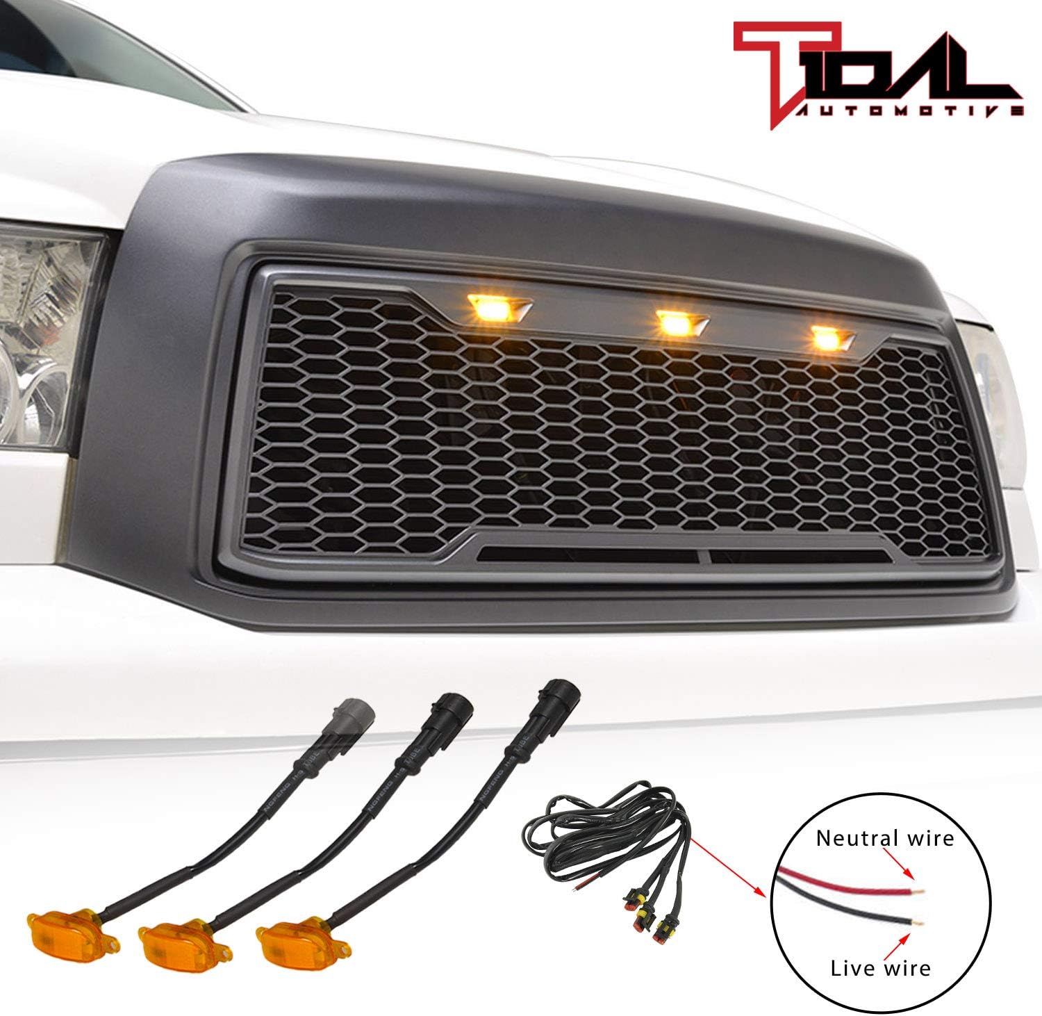 Tidal Front Grill Replacement Grille with Amber LED Lights Fit for 2010-2013 Tundra