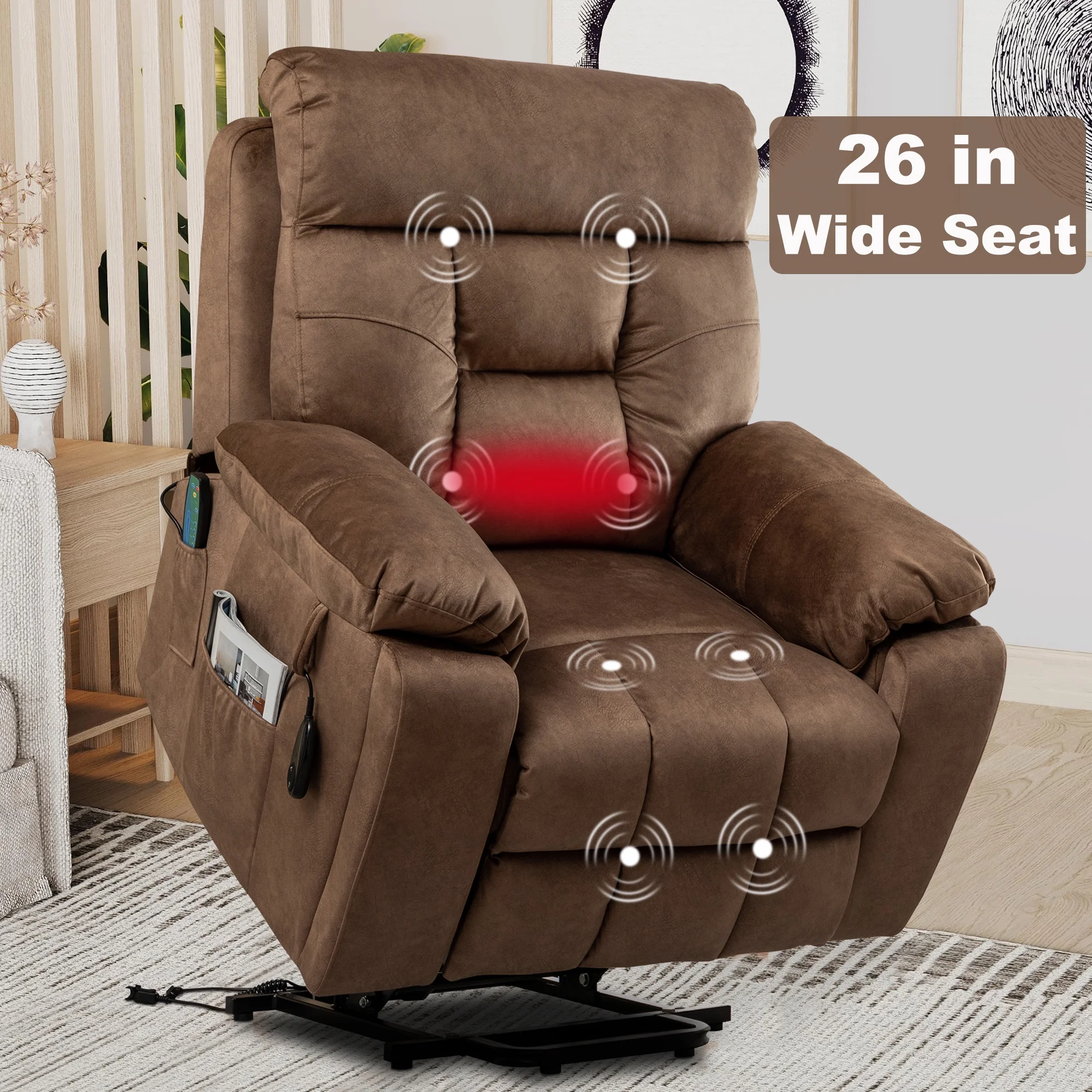 Power Lift Recliner Chair, Legahome 26in Oversize Large Electric Lift Recliners for Elderly with Heat and Massage