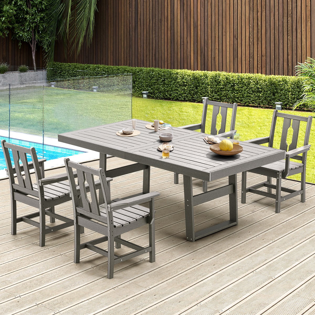 Yoleny 5 Piece Patio Dining Set, Patio Table with 4 Armchairs, Patio Furniture Sets Made of HDPE material and Metal Frame Reinforcement for Backyard