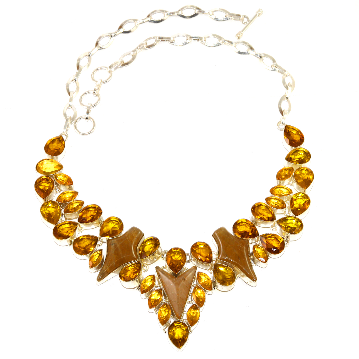 Citrine Quartz Golden Rutile 925 Silver Jewelry Necklace 16-18''