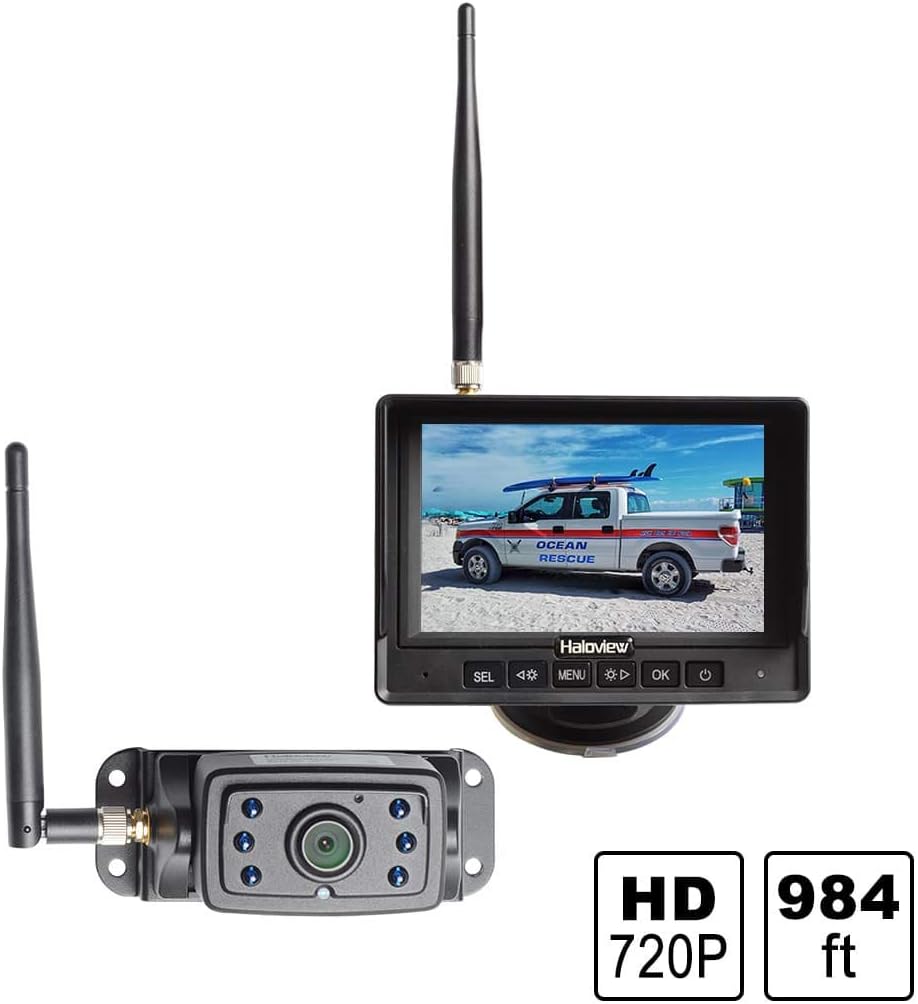 Haloview MC5111 5'' 720P HD Digital Wireless Backup Camera System 5'' LCD Rear View Monitor and IP69K Waterproof Reversing Built in DVR Kit for