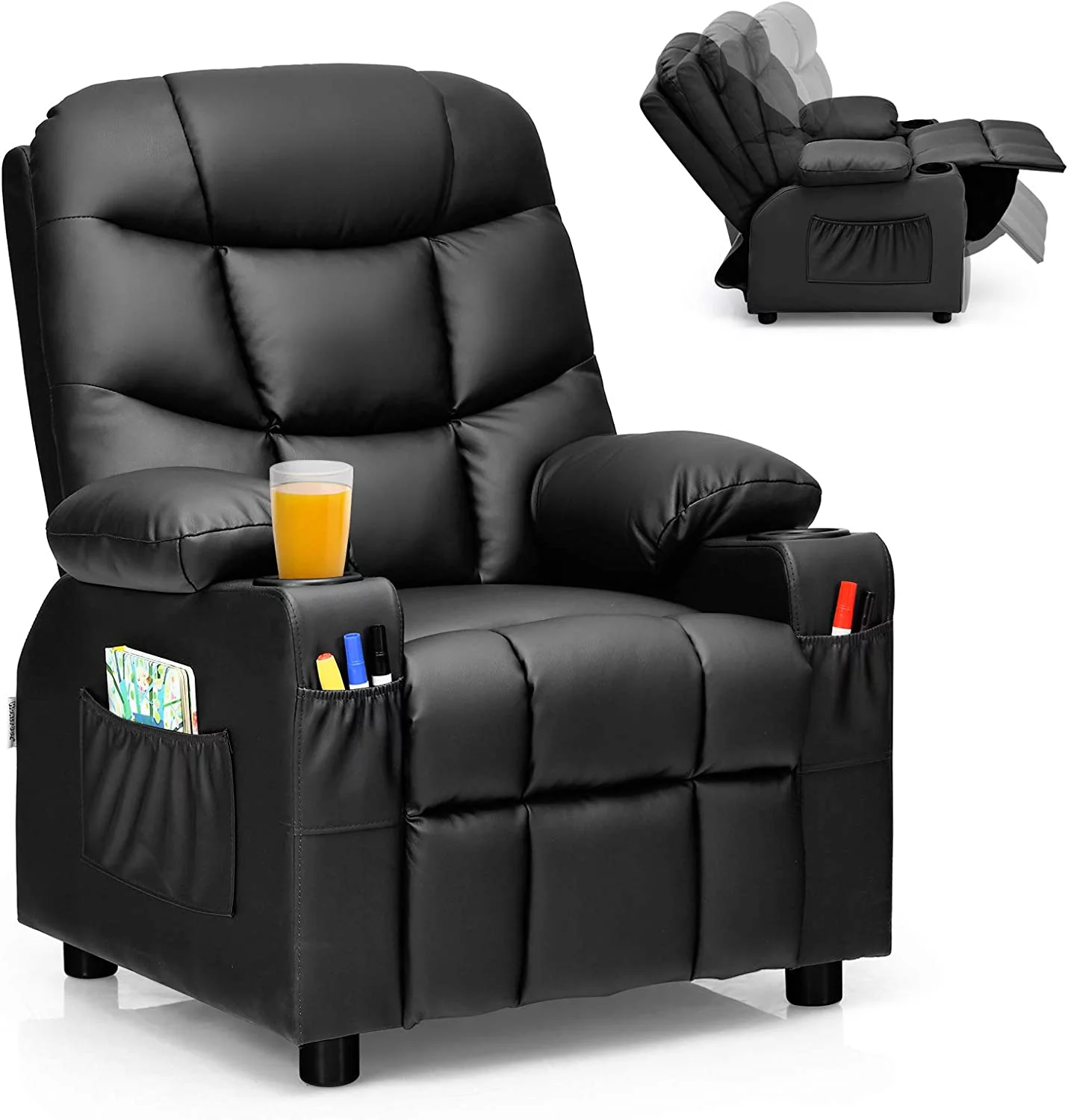 Costzon Kids Recliner Chair with Cup Holder  Adjustable Leather Lounge Chair w/Footrest &amp