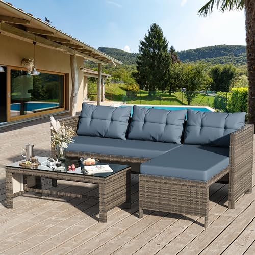 Shintenchi Outdoor Patio Furniture Sets, Wicker Patio sectional Sets 3-Piece