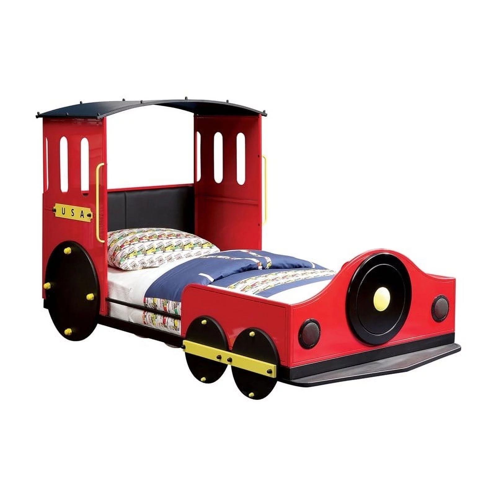 Roseberry Kids Modern Metal Novelty Twin Train Bed in Red/Black - Curated Treasures Market