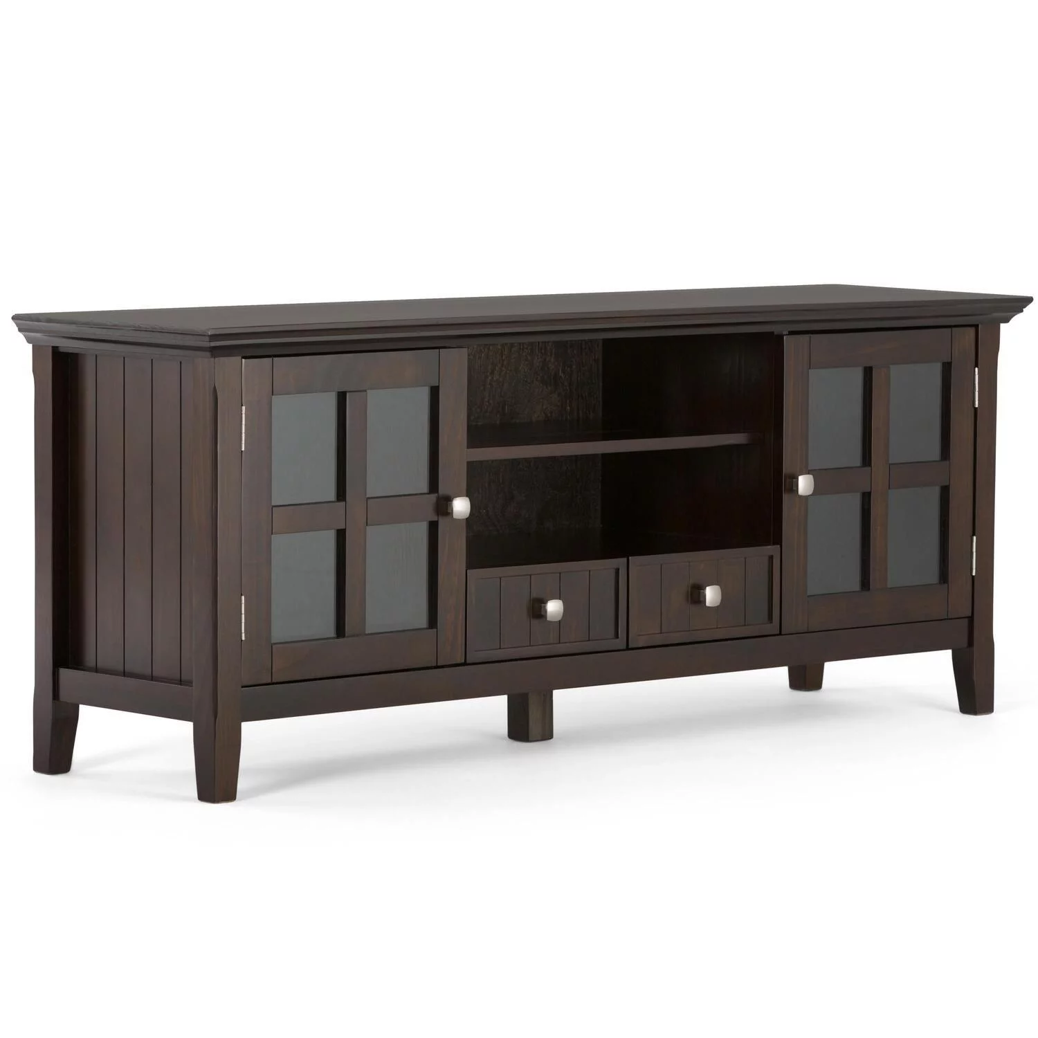 Acadian SOLID WOOD 60 inch Wide Transitional TV Media Stand in Brunette Brown For TVs up to 65 inches