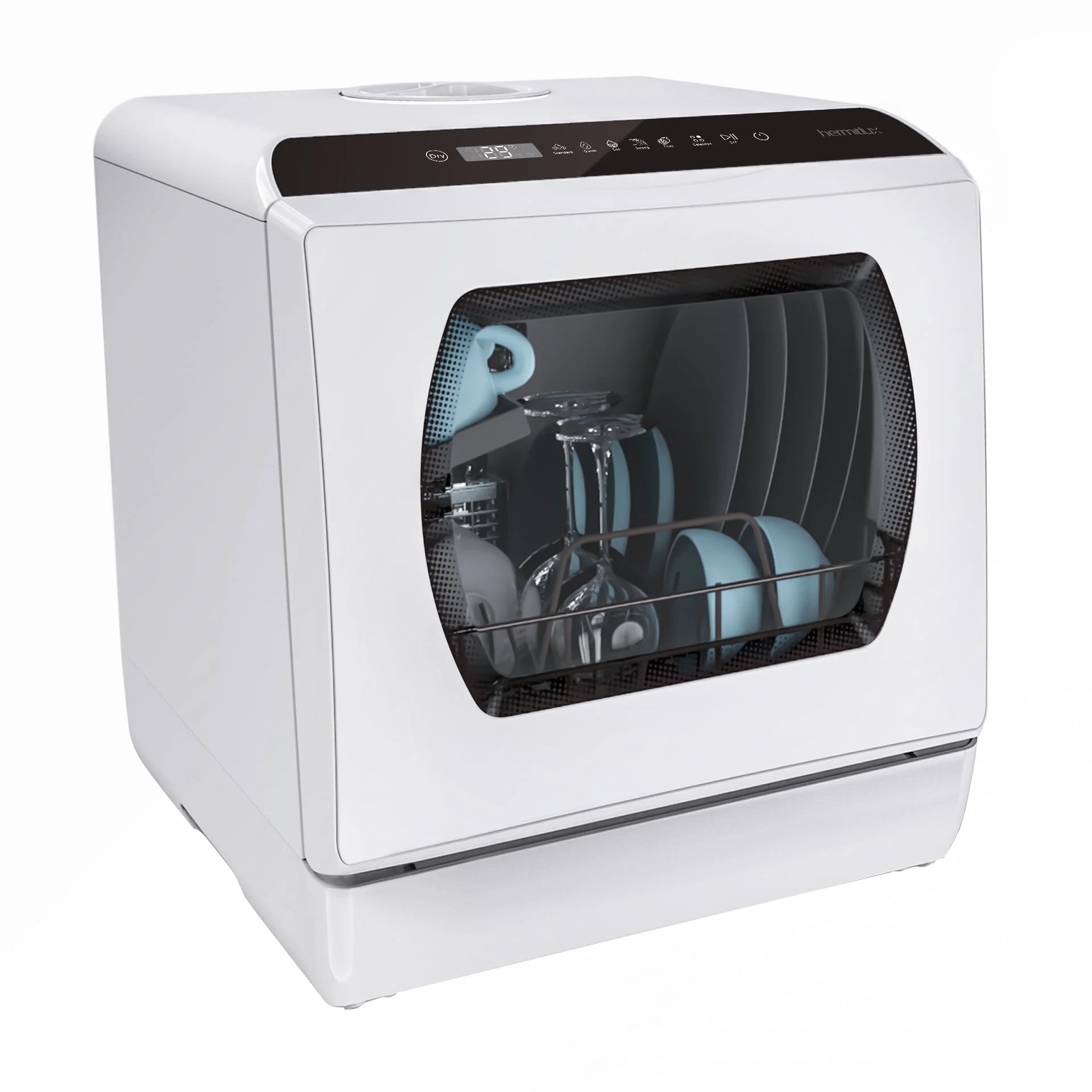 Hermitlux Portable Countertop Dishwasher, 5 Washing Programs, 5L Built-in Water Tank and Air-Dry Function, HMX-DW03