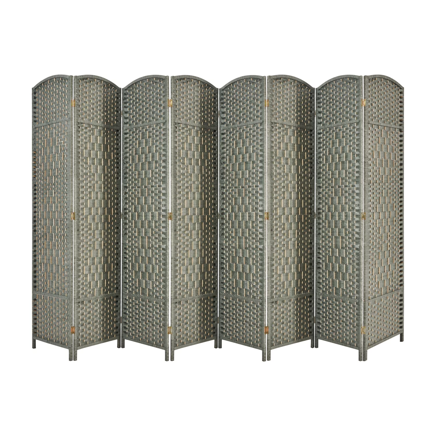 5.7ft Wood Fiber Woven Room Divider 8 Panels, Foldable Mobile Grey Wood Room Divider, Oriental Style Furniture Space Divider by LAZYLAND