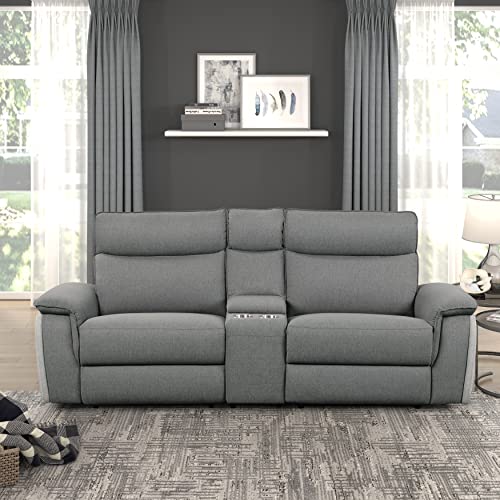 Lexicon Raelynn Power Double Reclining Loveseat, Light Gray/Dark Gray
