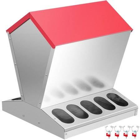Vevor Galvanized Poultry Feeder 55lbs Capacity Chicken Feeder No Waste 55 lbs Chicken Feeder with Lid 15.17x15.17x17.7 in Chicke