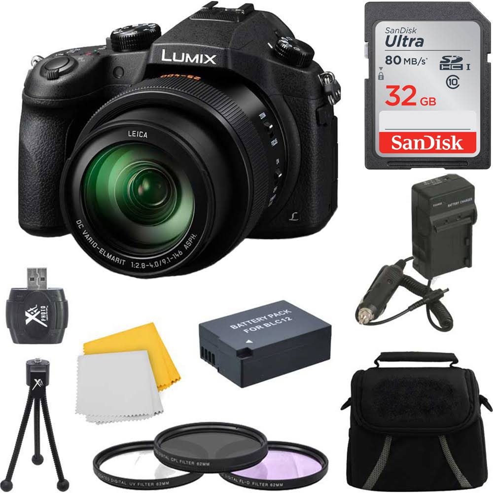 Panasonic Lumix DMC-FZ1000 4K QFHD/HD 16X Long Zoom Digital Camera - 32 GB Bundle - Black