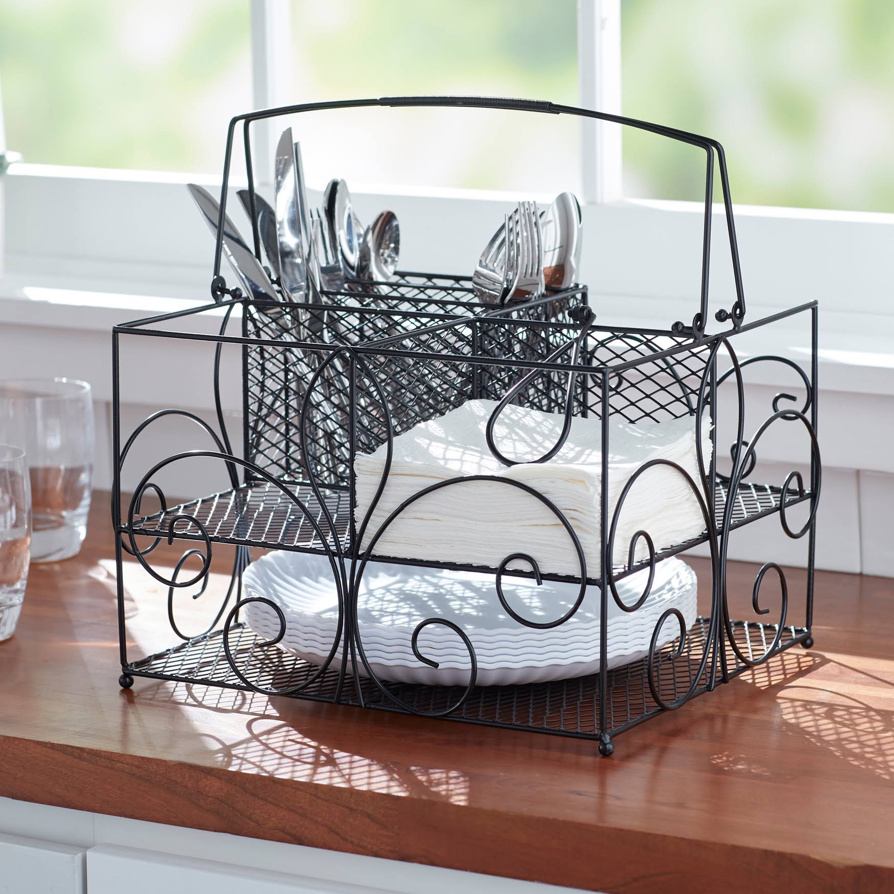 Scroll Flatware Caddy by BrylaneHome in Black