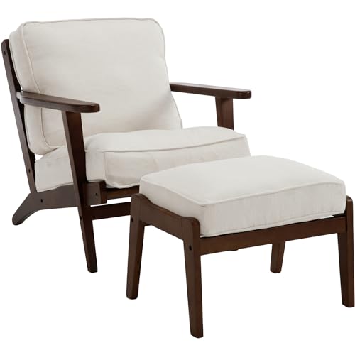 chairus Mid-Century Modern Accent Chair Linen Fabric Upholstered Living Room Chair Comfy Single Chair for Bedroom Reading Room Lounge with Arm &