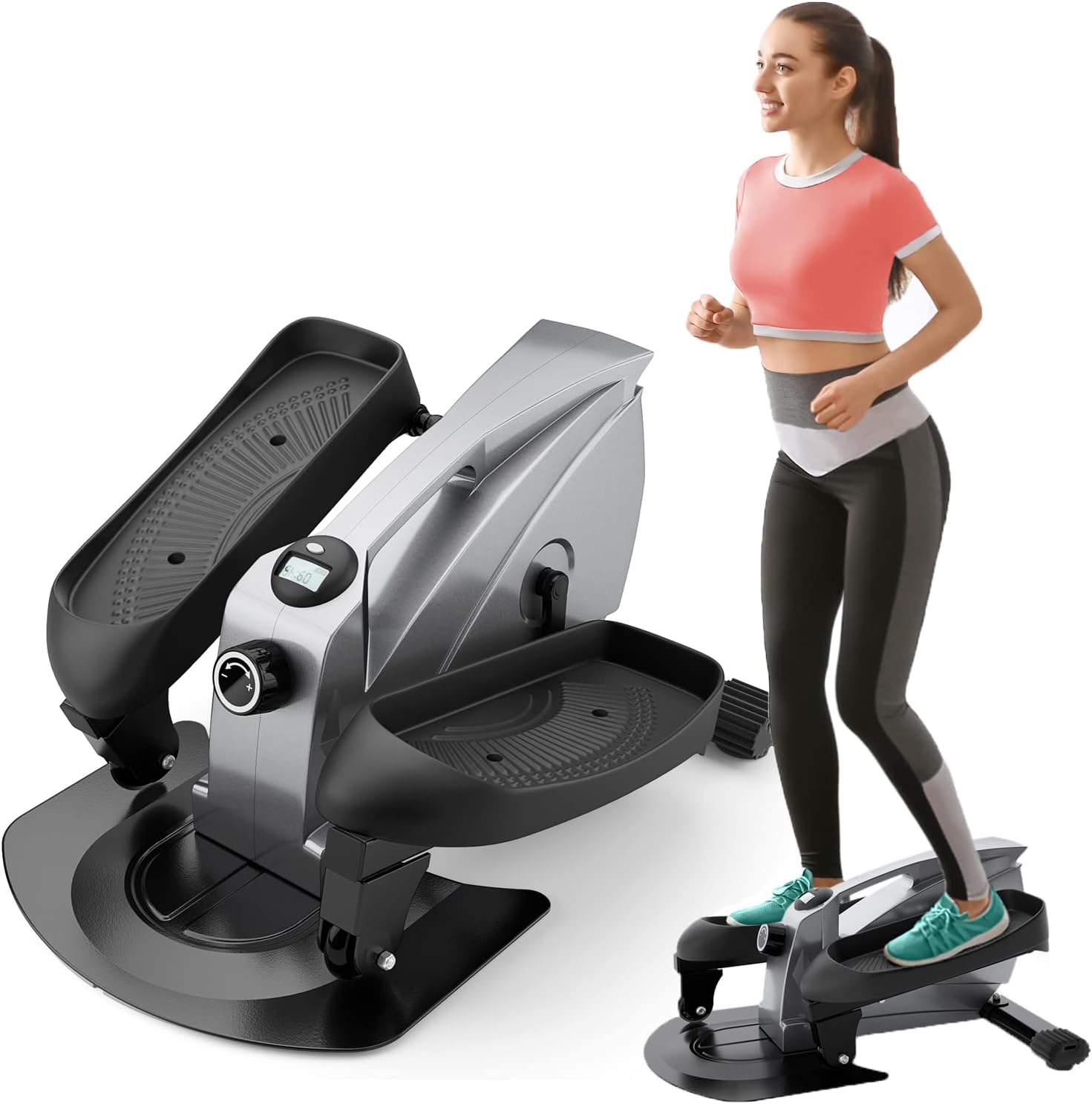 PERLECARE Under Desk Elliptical Portable Elliptical Machine, Desk Bike Pedal Exerciser with Adjustable Resistance & LCD Monitor