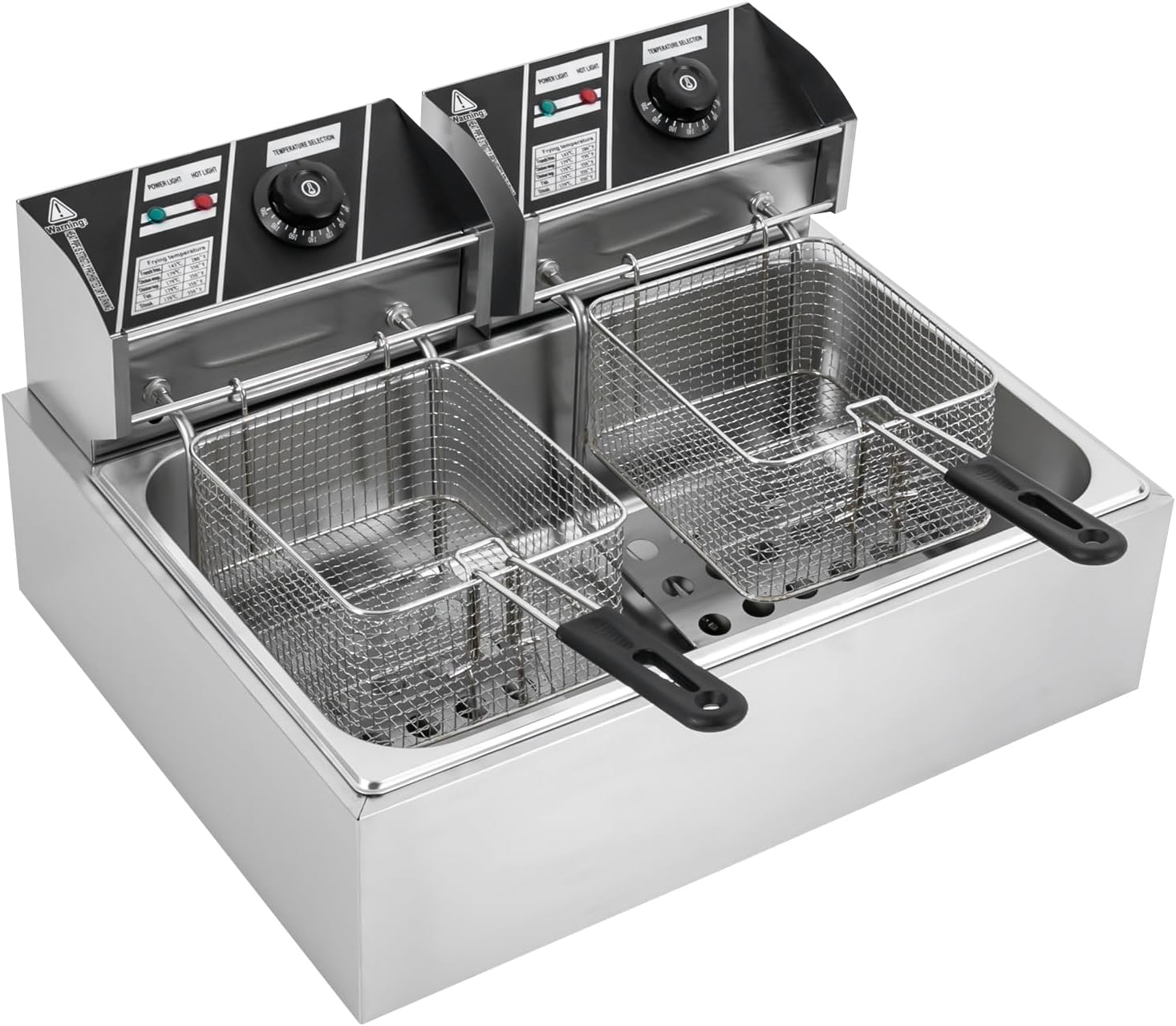 Electric Deep Fryer with 3 Baskets & Lids, 3400W Stainless Steel Commercial Deep Fryer