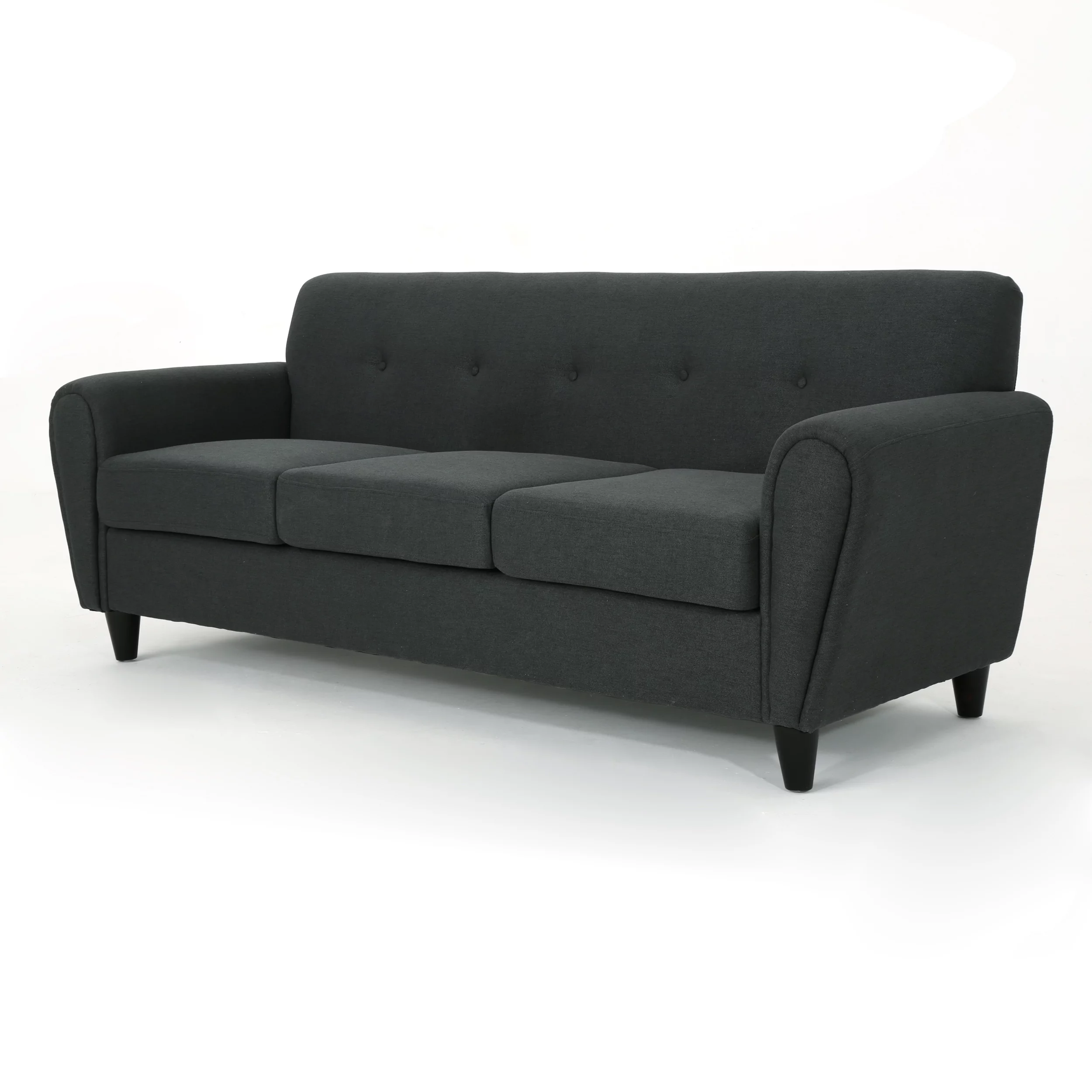 GDF Studio Emily Tufted Fabric 3 Seater Sofa, Dark Gray