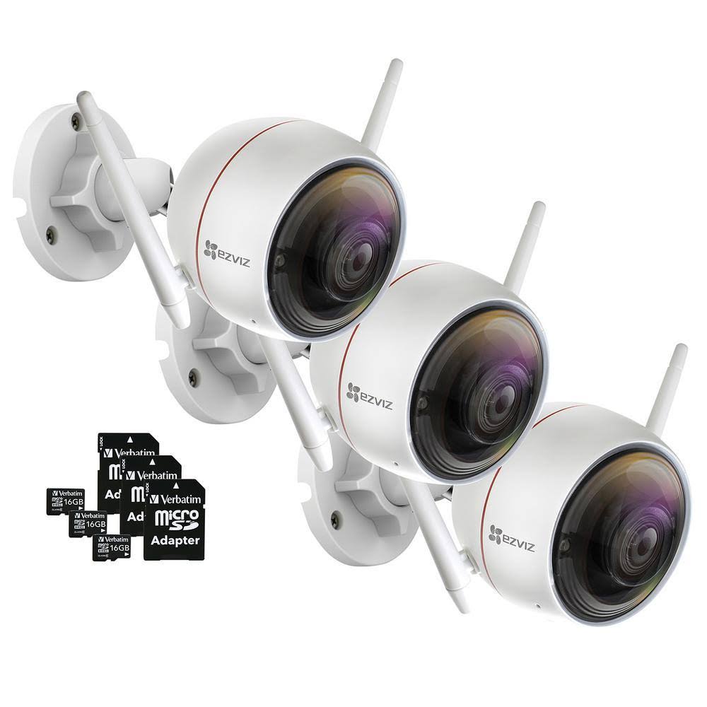 EZVIZ C3W (ezGuard) 3-pk 1080p HD Outdoor Wi-Fi Camera W/memory Cards