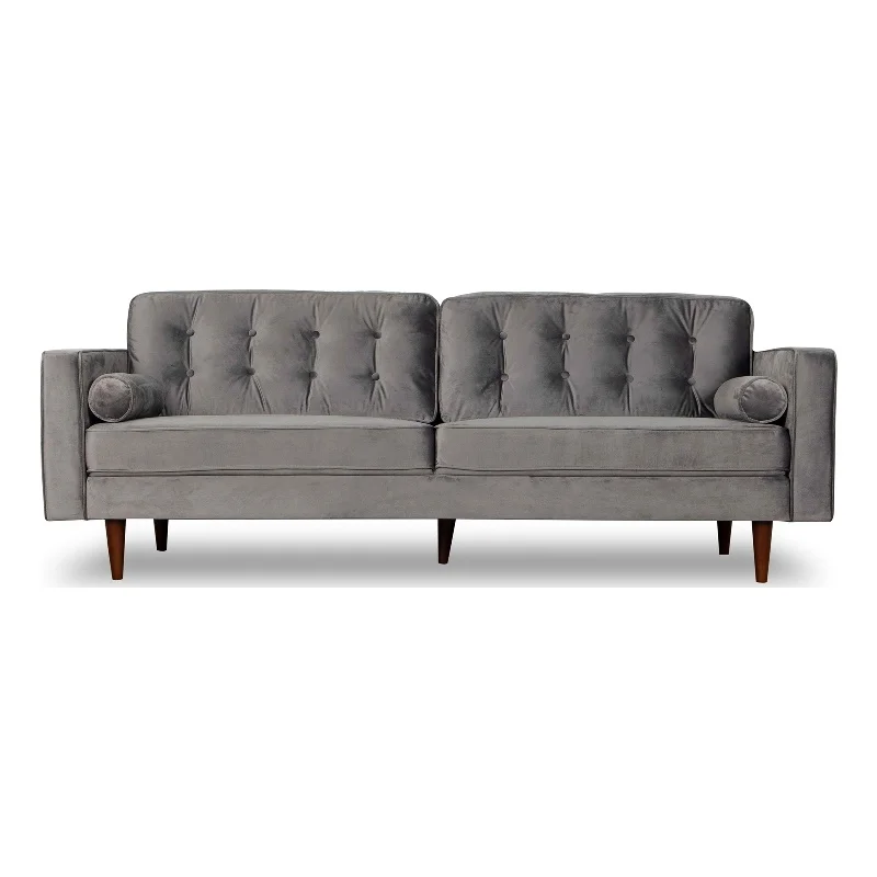Kearney Mid Century Modern Furniture Style Gray Velvet Living Room Couch