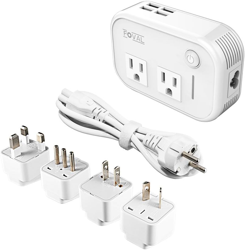 FOVAL International Travel Adapter Power Step Down 220v to 110v Voltage Converter with 4-port USB in UK European Italy Asia more than 150 Countries