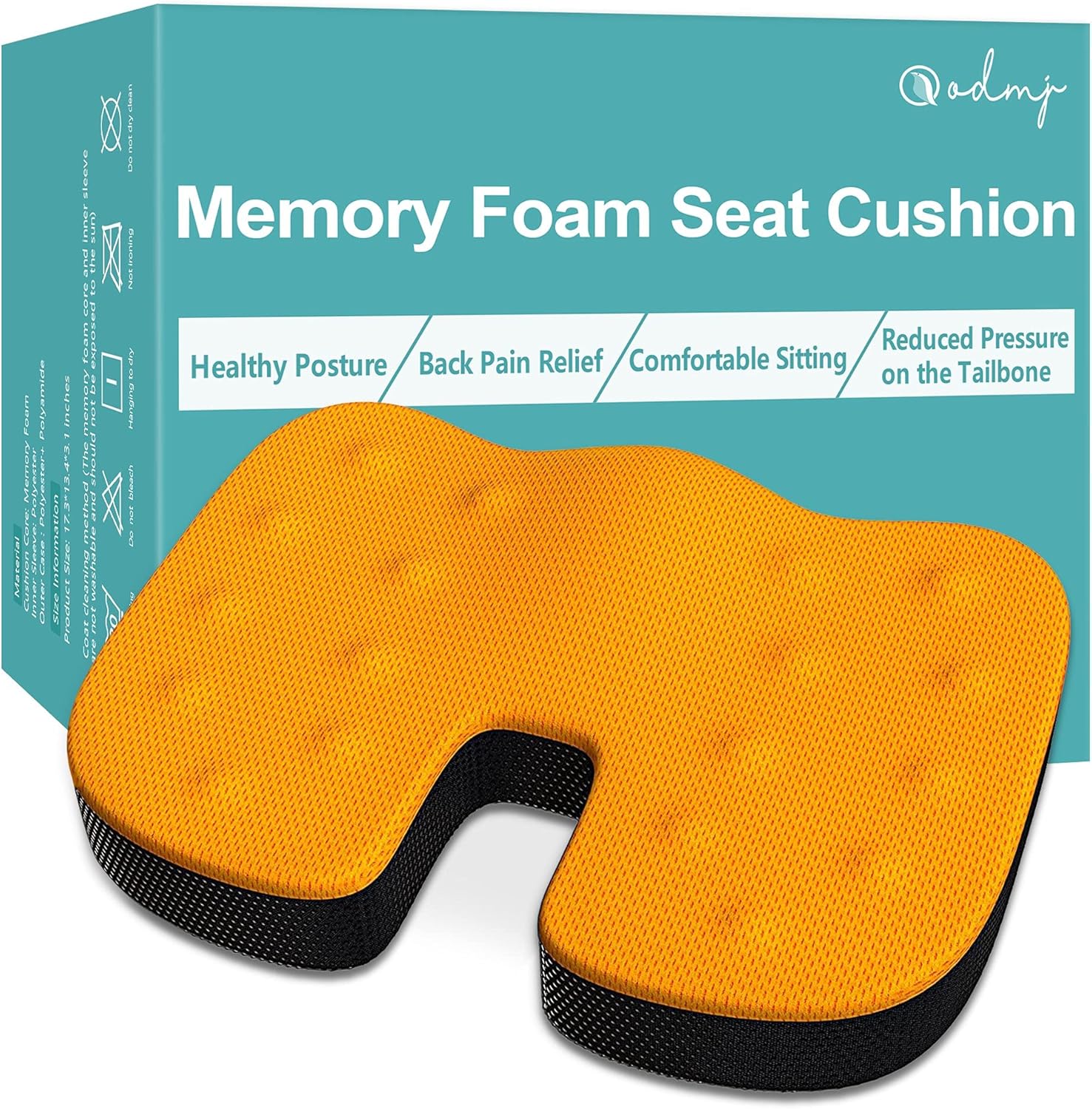 Memory Foam Seat Cushion for Office Chair, ODMJ Coccyx Seat Cushion for Tailbone Pain, Ergonomic Seat Cushion for Back Pain