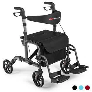 Costway Folding Medical Rollator Walker Aluminum Transport Chair Adjustable Handle Black