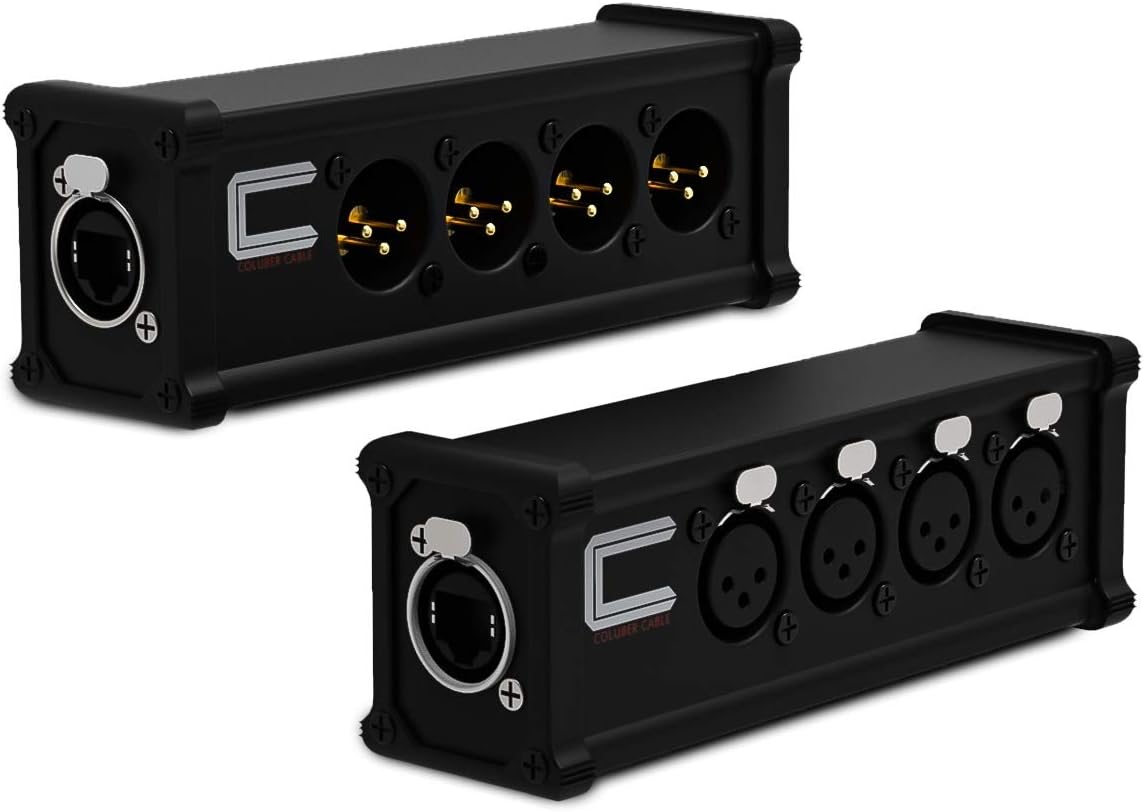 XLR Over Cat5 4 Channel 3-Pin Male Female to Single Ethernet - XLR, AES, DMX Over RJ45 Cat5/Cat6 Audio Over Ethernet Multi Network Snake Receiver