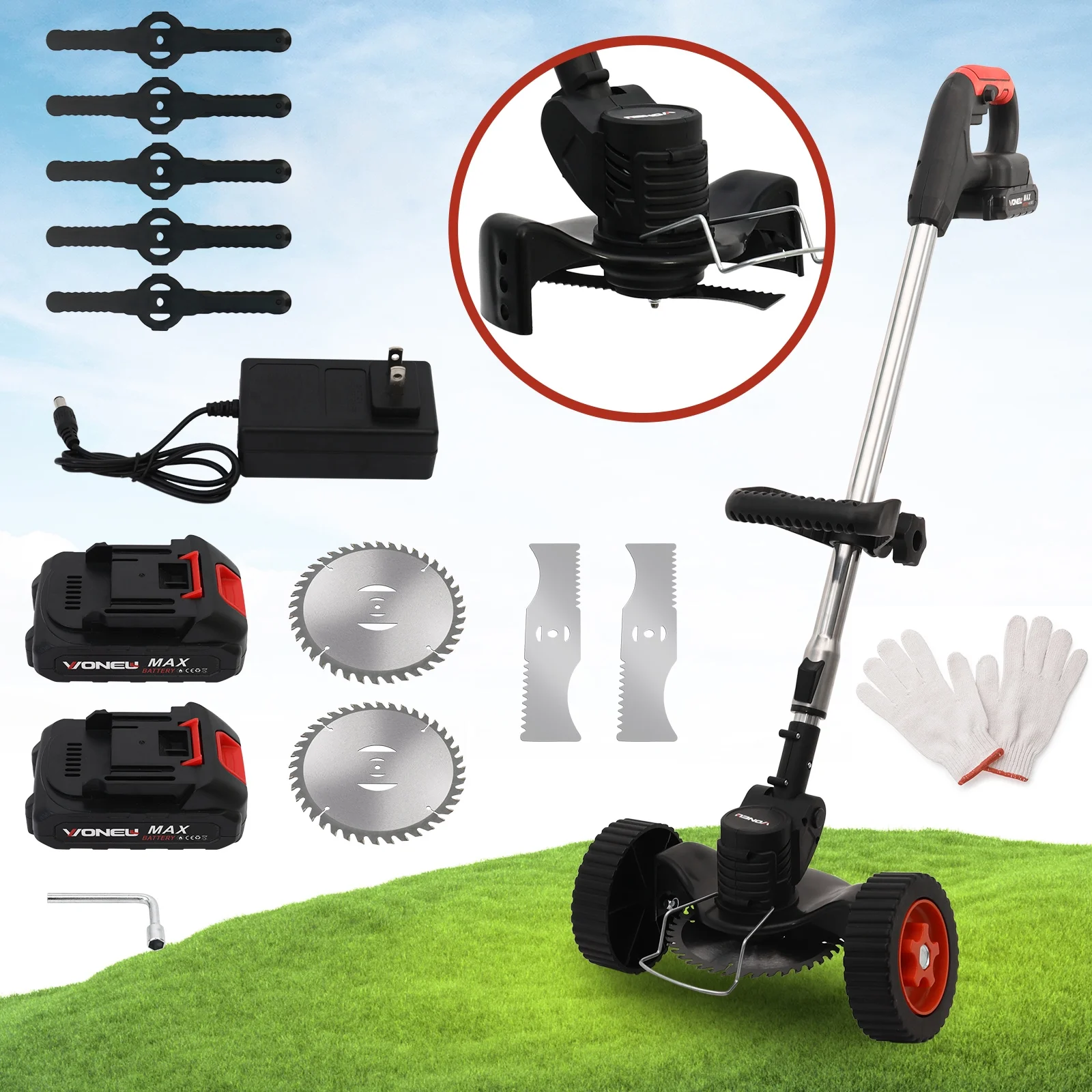 Electric Weed Eater Wacker, Grass Trimmer Weed Lawn Edger Eater, 21V 650W Cordless Grass String Trimmer Cutter, Weed Wacker with 2 Battery