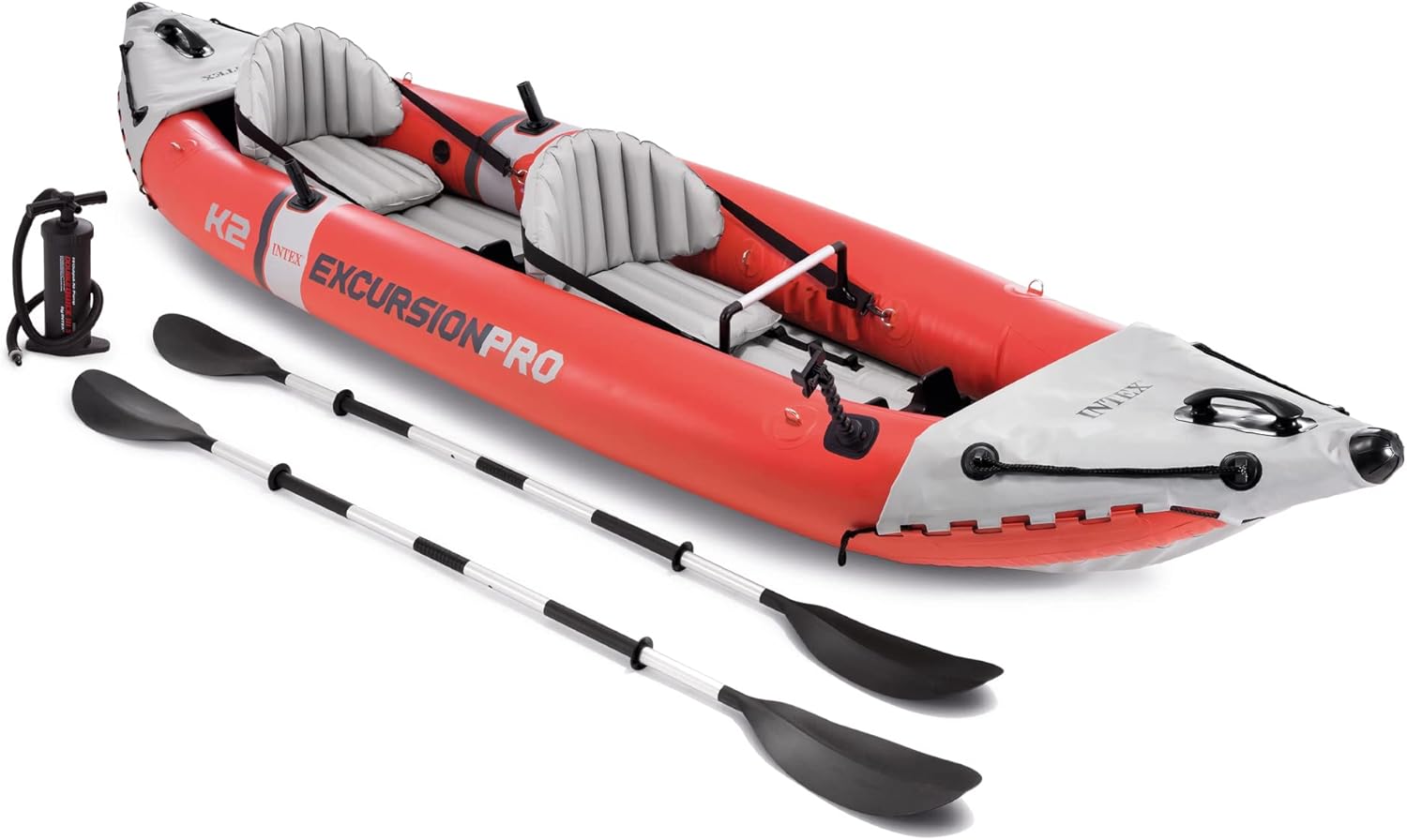 Intex 68309EP Excursion Pro K2 Inflatable Kayak Set: Includes Deluxe 86in Kayak Paddles and High-Output Pump – SuperTough PVC – Adjustable Bucket