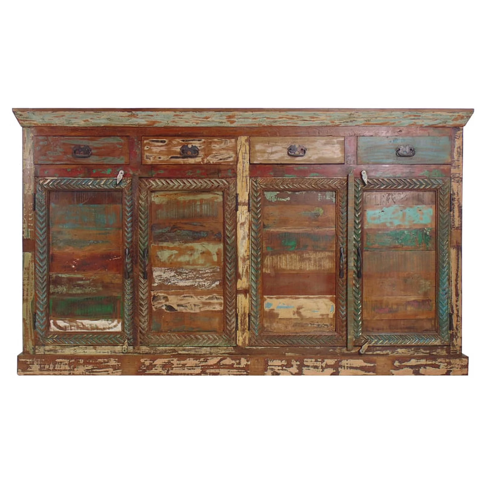 Trinidad Reclaimed Solid Wood 4-Door 4-Drawer Tall Sideboard in Multi-Color