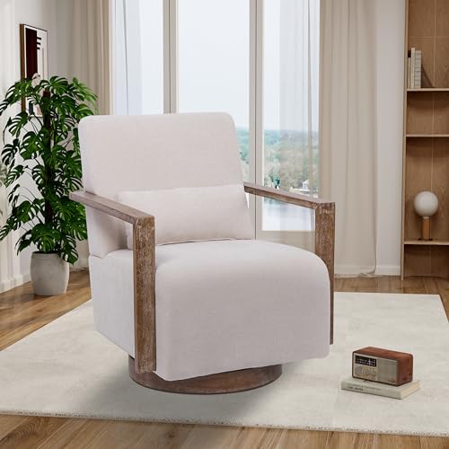 30.5"W Swivel Modern Fabric Upholstered Accent Chair with Solid Wood Armrests, Comfy Lounge Reading Chair