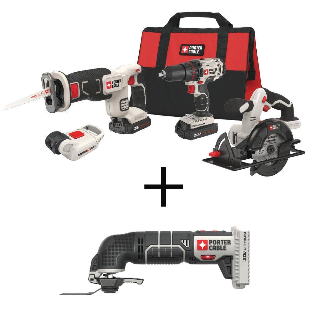 Porter-Cable 20-Volt Max Lithium-Ion Cordless Combo Kit (4-Tool) with Bonus 20-Volt Max Cordless Oscillating Tool (Tool-Only) PCCL6164L4W710