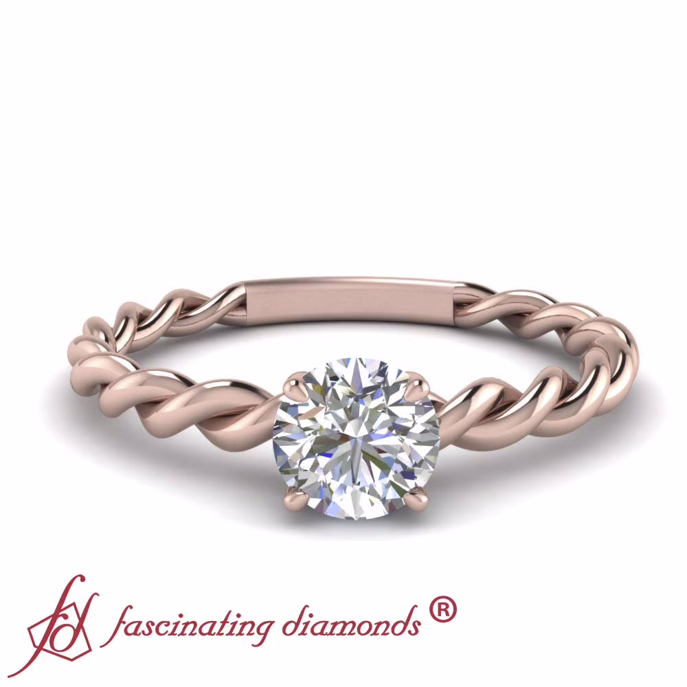 .35 Ct Round Cut SI2-H Color Diamond Solitaire Twisted Engagement Ring 14K
