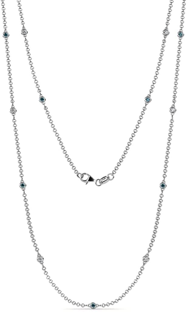 Petite London Blue Topaz and Diamond by the Yard 13 Stations Necklace 0.40 ct tw in 14K White Gold