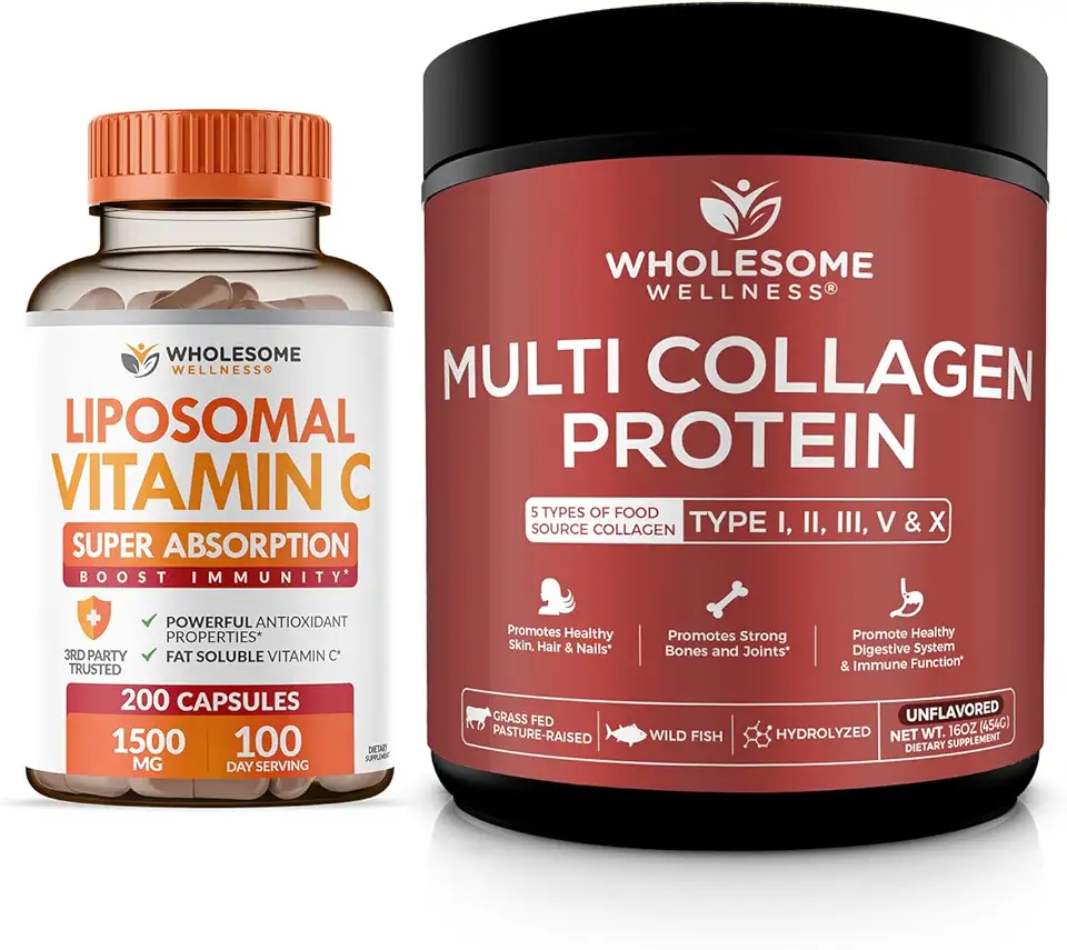 Wholesome Wellness Liposomal Vitamin C Capsules + Multi Collagen Protein Powder Hydrolyzed Bundle - Kansas Nuitrition - HNZSDS