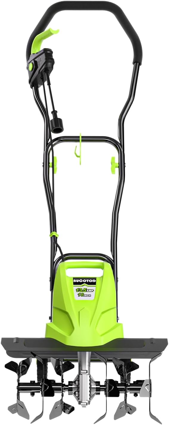18-Inch 13.5 Amp Tiller/Cultivator with 6 Steel Tines, 3-Adjustable Wheels, Foldable Handle, 8'' Tilling Depth Electric Corded Tillers