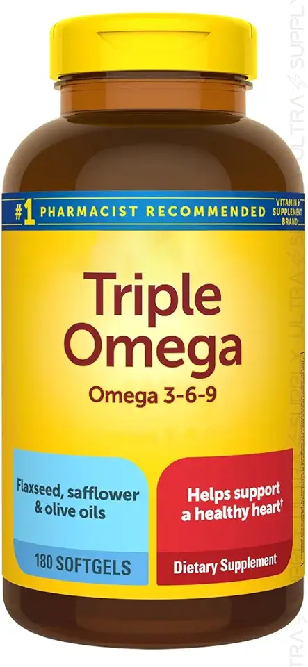Nature_Mades Triple Omega 3-6-9 (180 Count.) | Flaxseed, Safflower & Olive Oils | Fish-Free Omega 3s for Daily Nutritional Support