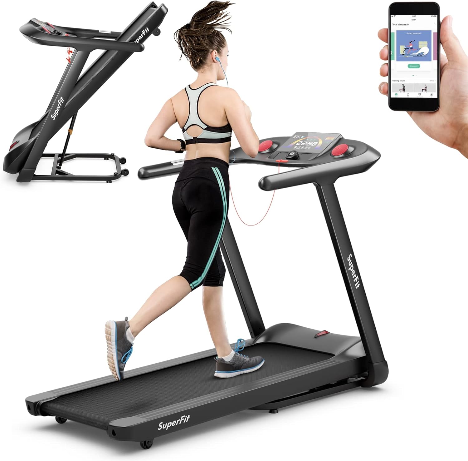 Goplus 4.75HP Folding Treadmill with 15% Auto Incline, Electric Superfit Treadmill w/Voice and APP Control, 20 Preset Programs, LED Touch Screen