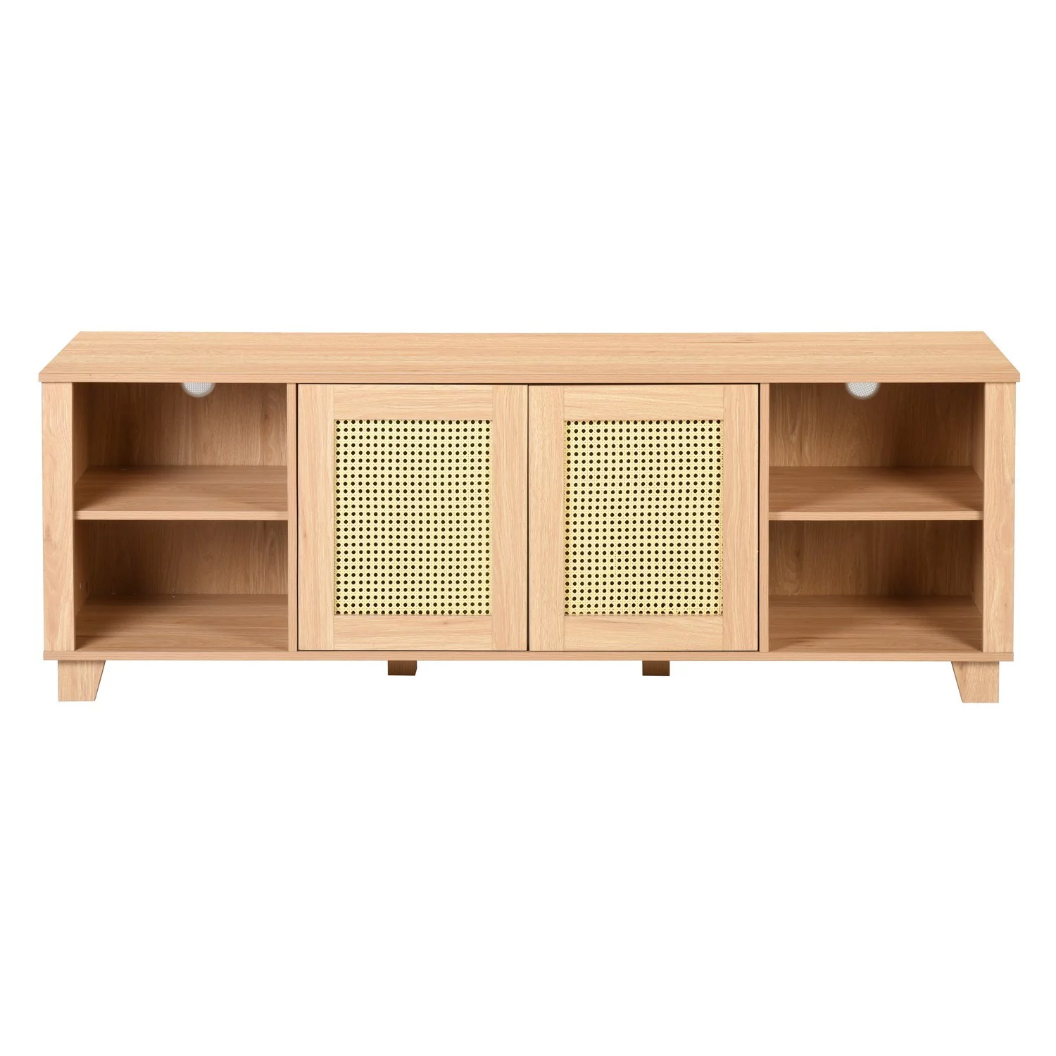 MAICOSY Boho Chic 64.4 inch Rattan TV Stand for 65/70 inch TV Storage Console - Natural Oak