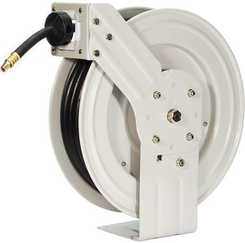 Primefit HRRUB380503 Industrial Grade Retractable Air Hose Reel with 50-Foot Rubber Air Hose