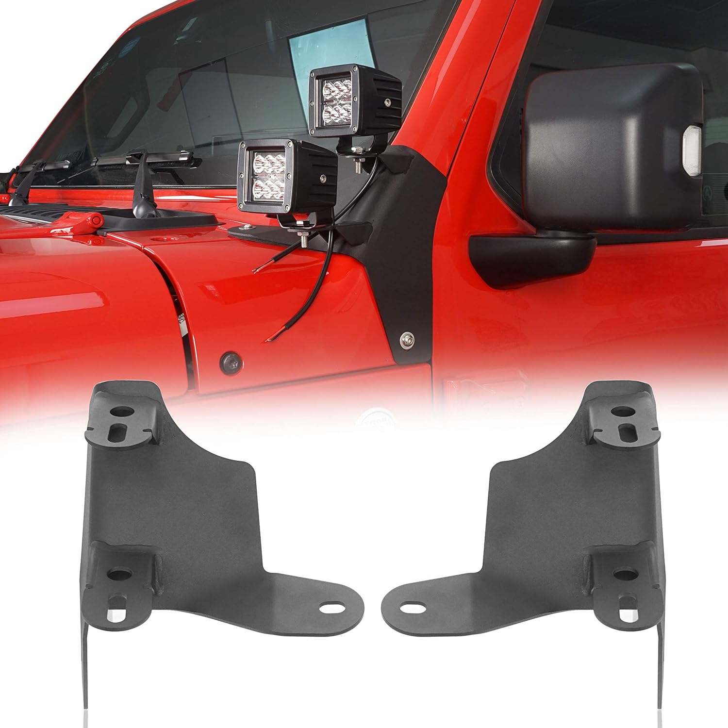 Hooke Road Dual A-Pillar Light Mounting Brackets Compatible with Jeep JL Wrangler / Gladiator JT 2018 2019 2020 2021 2022